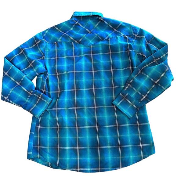 Vintage Wrangler Western Pearl Snap Turquoise Plaid Mens Large - Picture 2 of 5